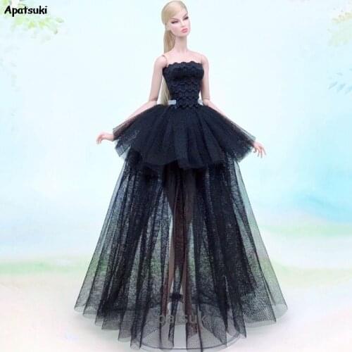 Pure Black Fashion Dress For Barbie Doll Outfits Clothes Multi-layer Wedding Dresses 1/6 BJD Dolls Accessories Kids Toys DIY