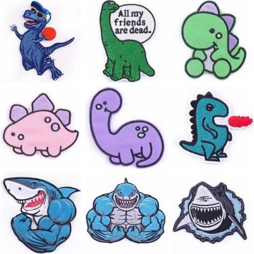 Cartoon Patches On Clothes Stickers Iron On Patches For Clothing Dinosaur Patches Shark Applique Bagde Cloth Patch Accessories