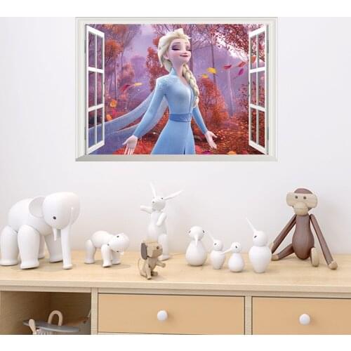 New Cartoon Disney Frozen 2 Elsa Anna 3D Window Wall Stickers For Kids Room Bedroom DIY Wall Decoration Princess Movie Posters