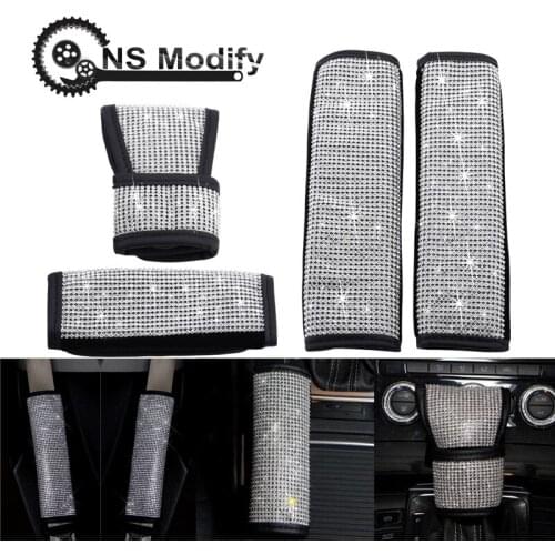 NS Modify Car Interior Accessories Rhinestone And Diamond Handbrake Sleeve Gear Cover Seat Belt Shoulder Decoration For Women