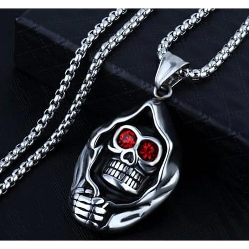 HNSP Gothic Red Eye Skull Pendant Necklace For Men