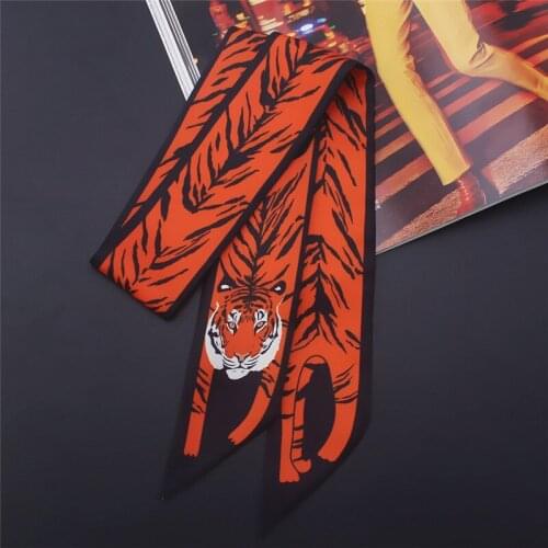 POBING Animals Print Twill Silk Scarf Women Head Scarf Brand Small Tie Handle Bag Ribbon Long Scarves Female Wraps 100*5CM