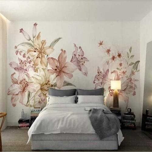 Custom wallpaper New hand-painted flowers simple atmosphere lily TV background wall - high quality silk cloth