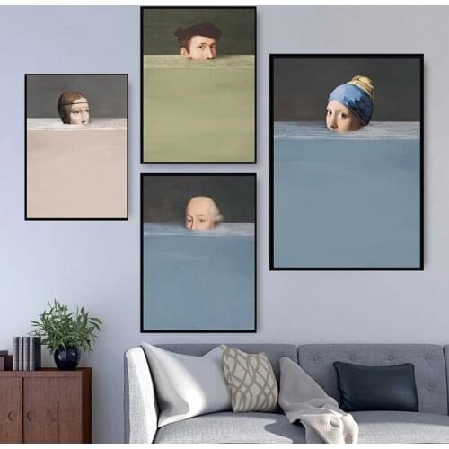 Spoof Famous Paintings Creative Portrait Pictures Wall Decoration Canvas Art Prints and Posters for Living Room Home Decoration