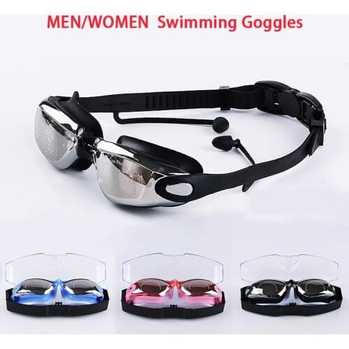 Professional Swimming Goggles for Men Women Silicone Swimming Eyewear with Earplugs Nose Clip Electroplate Waterproof Adult