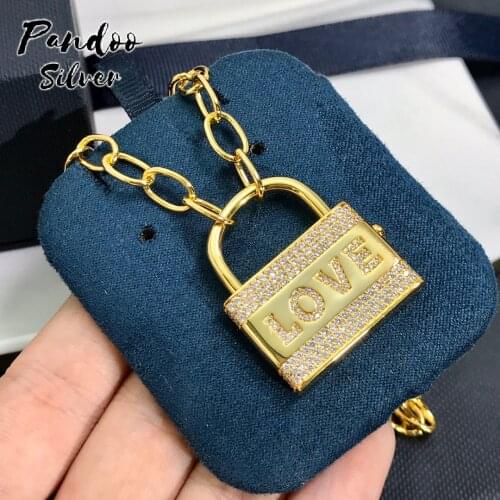 High Quality S925 Sterling Silver Jewelry 1:1 Copy,Yellow Silver LOVE Embellished Lock Necklace For Women GiFT With Logo