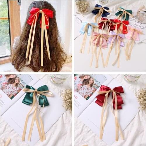 KINFOLK Vintage Fashion Satin Bow Ribbon Hair Clip Korean Headwear Spring Ponytail Clip Simple Hairpins Woman Head Flower Gift