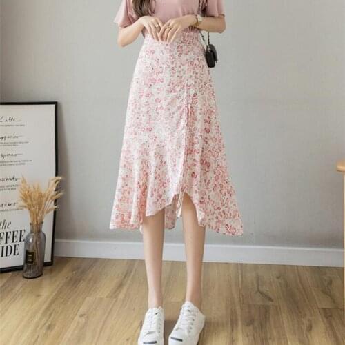 Womens Skirt Vintage Clothes Long Skirts Pink Harajuku Summer High Waist Streetwear 2021 Fashion flowy Spring Elastic Chiffon