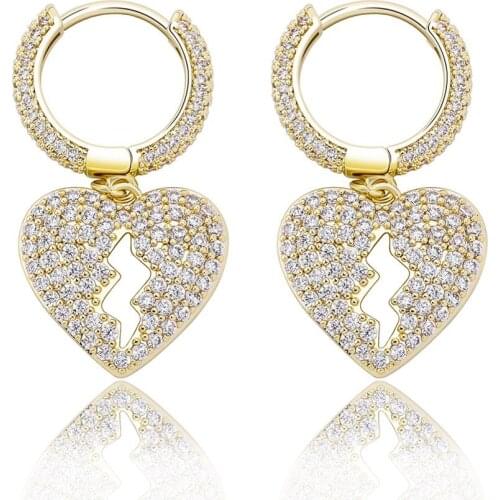 16mm Heart Womens Earrings High Quality Iced Out Cubic Zirconia Hip Hop Fashion Delicate Jewelry For Gift Gold Color