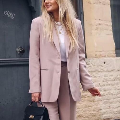 ZXQJ Vintage Women Elegant Pink Blazer 2021 Spring-Autumn Fashion Ladies Nothced Collar Suits Jackets Streetwear Female Chic