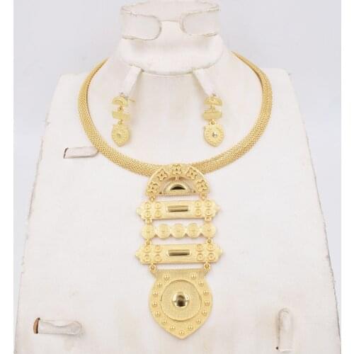 High Quality Dubai Italy 750 Gold color Jewelry BIG Set For Women african beads jeweLry fashion necklace set earring jewelry