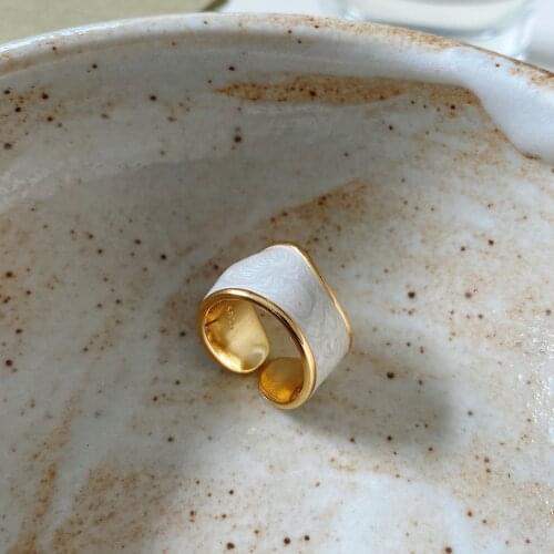 SHANICE Korean jewelry 925 sterling silver ring bread shape enamel cream pearl Adjustable Size Finger Rings Anillos Mujer