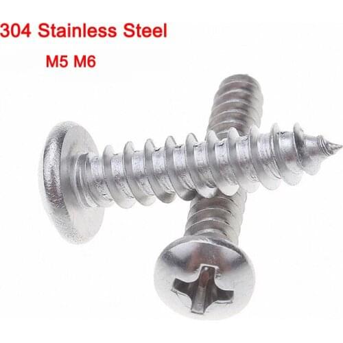 10Pcs 304 Stainless Steel GB/T845 Pan Head Self Tapping Screws Phillips Drive Sheet Metal Screws M5 M6 Length 6mm-60mm
