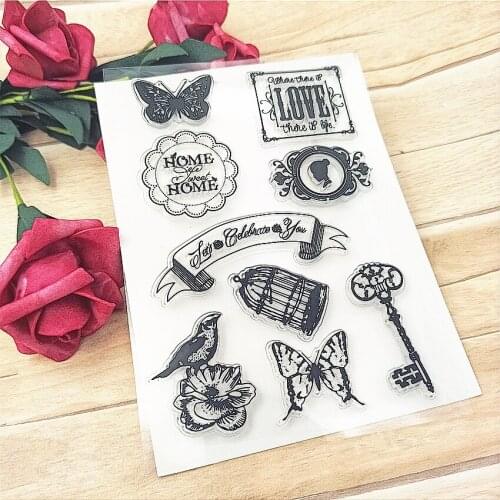 11*16cm butterfly key Transparent Clear Stamps / Silicone Seals Roller Stamp for DIY scrapbooking photo album/Card Making