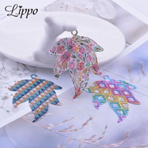 12pcs AA2230 Big Leaf Charms Brass Colorful Leaves Pendant DIY Jewelry Earring Pendant