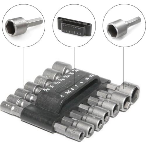 14 Pcs Hexagon Handle Socket Nut Driver Set Electric Screwdriver Drill Bits Set No Magnetic Power Driver Adapter Hand Tools