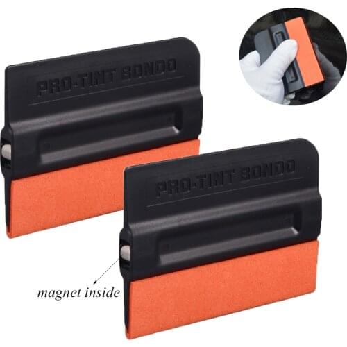 FOSHIO 2/4pcs Car Wrap Cleaning Tool Carbon Fiber Vinyl Suede Edge Magnetic Squeegee No-Scratch Auto Window Tint Sticker Remover