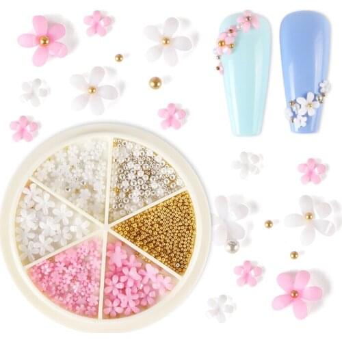 3D Flower Type Gem Nail Art Decoration Pink White Acrylic Crystal Nail Rhinestones DIY Elegant Manicure Design Accessory Set