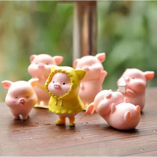 6PCS DIY Micro Landscape Animal Resin Figurine Cute Pink Pig Decoration Accessories Home Decor Mini Craft Fairy Garden Miniature