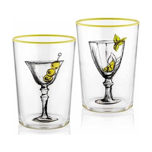 The Mia Water Glass 2 pcs Set 510 cc Juice Soda Coke Cola Glass Vibrant Color Glass Set