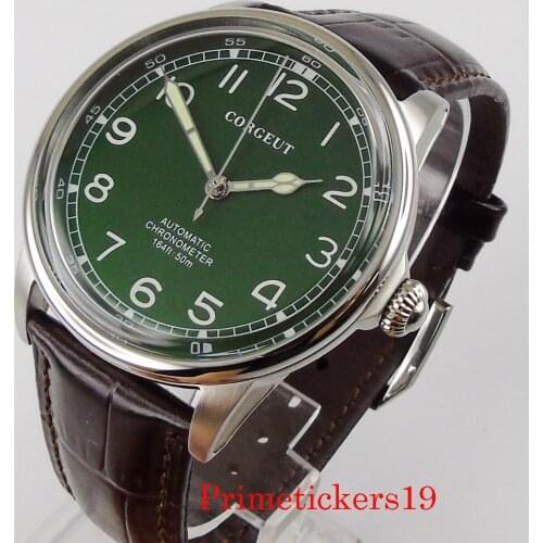 CORGEUT 41mm polished case mechanical automatic men watch miyota 8215 movement brown leather strap luminous hands