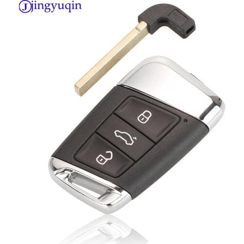 Jingyuqin 3 Buttons Smart Car Key Shell Case For Volkswagen VW Passat B8 New Magotan B5 Skoda A7 Variant Auto Insert Key Blade