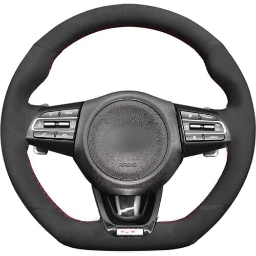 Black Suede High Quality Hand Stitched DIY Car Steering Wheel Cover For Kia Stinger 2017 2018 2019 2020
