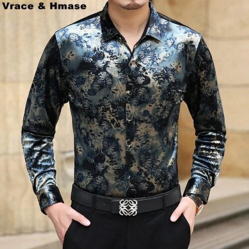 Business casual high-end gold velvet mercerized cotton long-sleeved shirt 2018 Autumn&Winter new fashion trends men shirt M-3XL