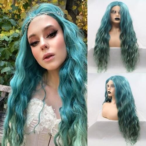 Melody Deep Curly Long Ombre Green Wavy Wig Synthetic Lace Front Wig Middle Part Wig Soft Hair Replacement Wig for Women Cospla