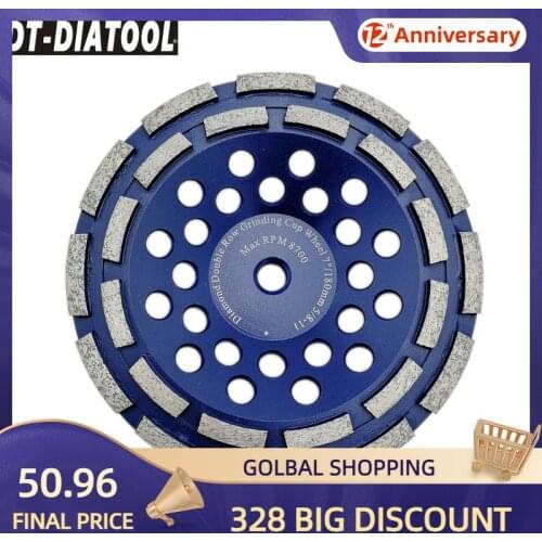 DT-DIATOOL 1pc 5/8-11 Thread Dia 180mm/7inch Double Row Diamond Grinding Cup Wheel For Concrete Brick Hard Stone Granite Marble