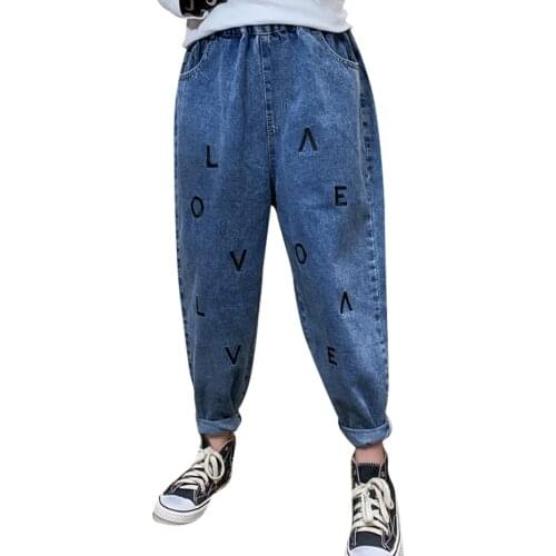 Girls Jeans Letter Pattern Kids Girl Jeans Spring Autumn Childrens Jeans For Girl Teenage Childrens Clothing 6 8 10 12 14