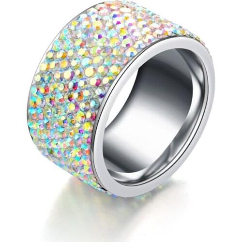 FairLadyHood Wholesale Stainless Steel Ring New Products Inlaid Czech Multi Color Ring