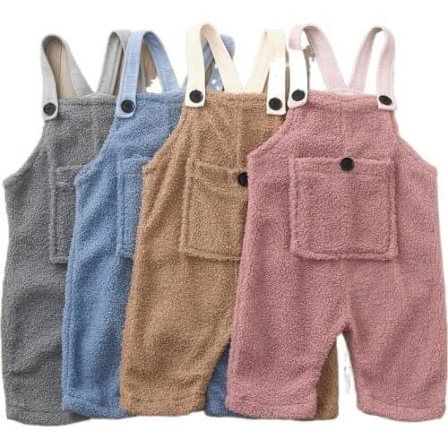 Cathery Winter girls' cotton blended lassie warm big pocket plush fleece bib overalls solid flannel suspender overalls for warm