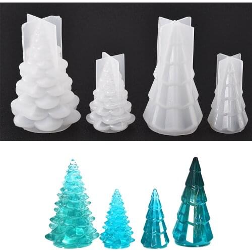Christmas Tree Silicone Resin Mold DIY Crystal Epoxy Xmas Small Night Light Table Decoration Mirror Silicone Mold