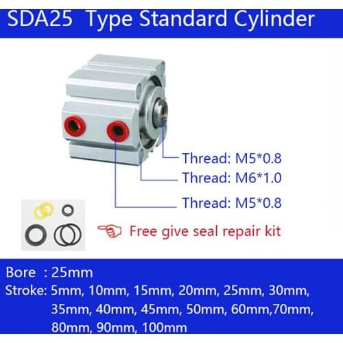 SDA25x25, 25mm Bore Compact Air Cylinders Double Action Pneumatic Cylinder SDA25X25,SDA25X30,SDA25X40,SDA25X50