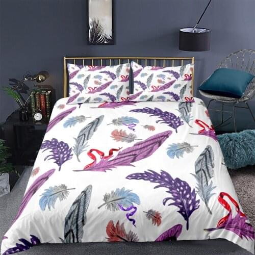 Purple Feather Bedding Set Fashion Fantasy Gift 3D Print Comforter Luxury Queen King Single Duvet Cover Set Home Textile Modern
