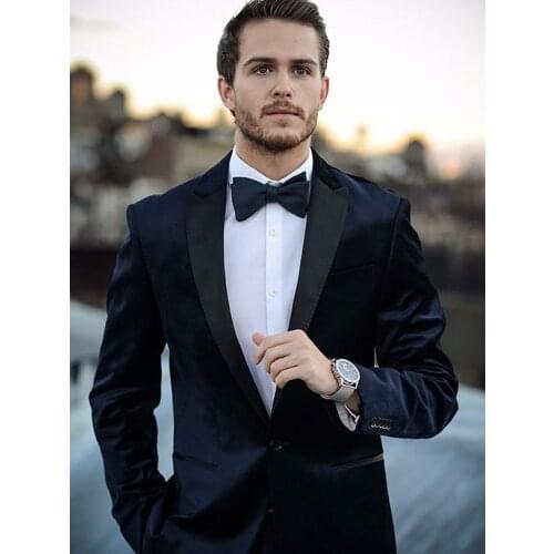 ANNIEBRITNEY Dark Blue 2 Piece Slim Fit Men Formal Suit Tailor Made Groom Wedding Tuxedo 2 Piece Prom Wedding Business Men Suit