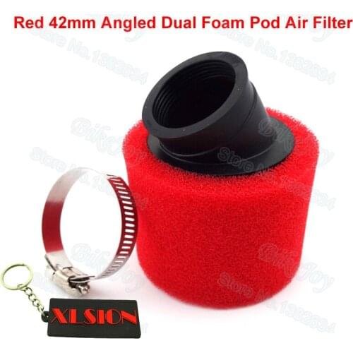 Pit Dirt Bikes Red 42mm Angled Double Foam Air Filter Cleaner 125cc 140cc ATV Quad Motard Motor Moped Scooter Go Kart Motorcycle