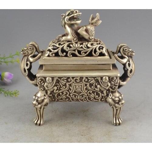 Marked Chinese Silver Dynasty Dragons Animal Incense Burner Censer