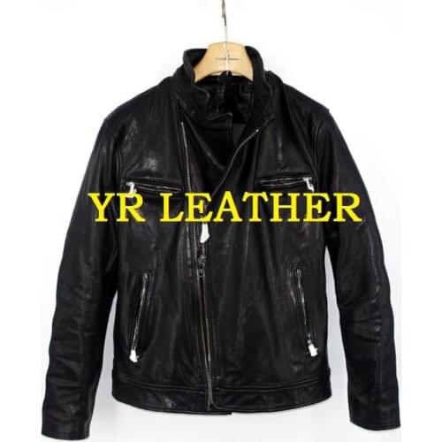 YR!Free shipping.Pakistan tanning sheepskin.Brand Luxury motor biker style leather jacket, fashion slim genuine leather coat