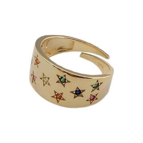Fashion women engagement band inset rainbow colorful cz star 2021 NEW open modern vintage rings