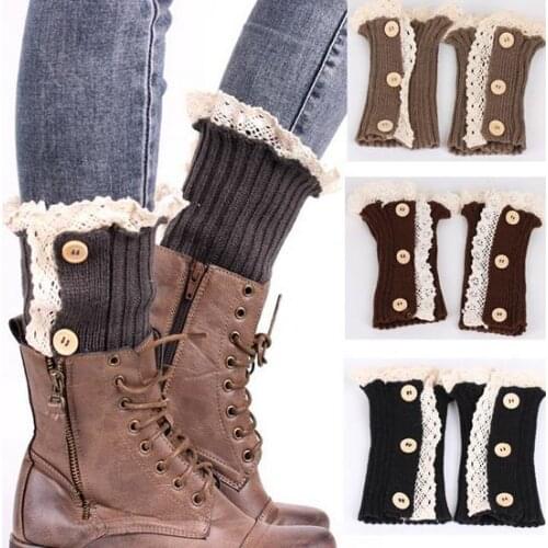 120pairs/lot 2015 new fashion knitted twist lace trim boot cuff leg warmer with button 4 color for choose