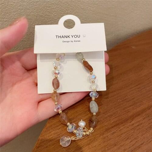 2021 New Luxury Brown Irregular Natural Crystal Beaded Strand Bracelets for Women Female Fashion Jewelry Accessories Gift YBR496