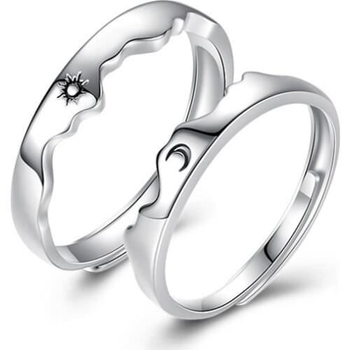 New s925 Silver Sun And Moon Couple Ring Simplicity Adjustable Rings For Women Men Engagement Ring Jewelry Party Birthday Gifts