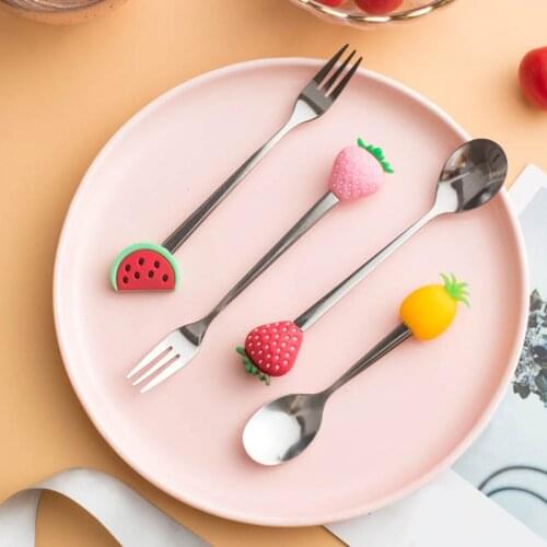 New Stainless Steel Cute Fruit Shaped Coffee Spoons Fruit Dessert Spoon Fork Candy Tea Spoon Drink Tableware Kitchen Supplies