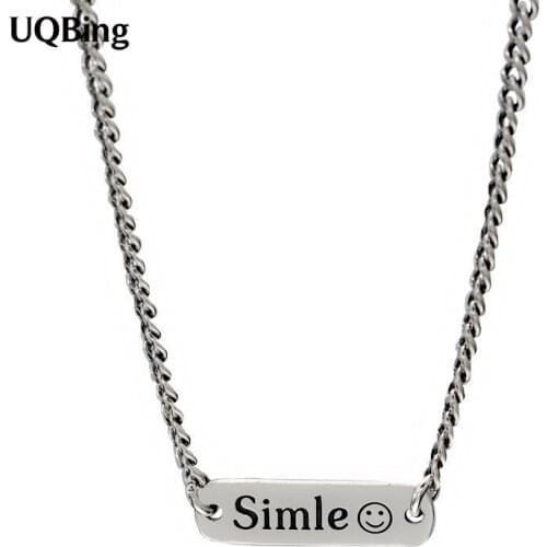 Simple Ins Style Retro 925 Sterling Silver Long Bar Smiley Pendant Necklaces Jewelry For Female/Women Gifts