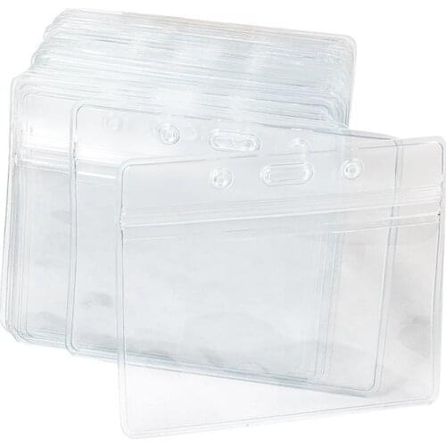 Plastic Horizontal Name Tag Badge ID Card Holders, 50-Piece, Clear