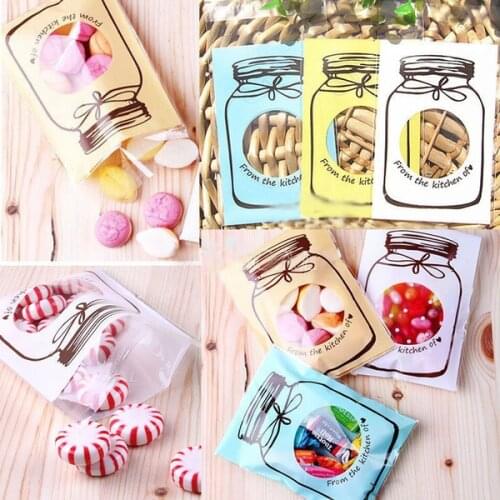100 PCS Party Supplies Wedding Favors Plastic Transparent Cookie Box Bottle Pattern Self-Adhesive Candy Bag Kids Gift bag