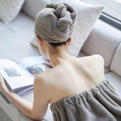 2pcs Quick- Dry Towelling Bathrobe Bathroom Soft Microfiber Magic Absorbent Towel Beach Bathrobe Towel for Women Bath Towel Set