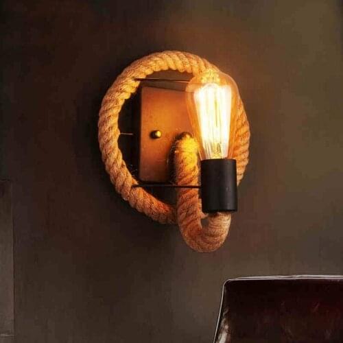 Retro Vintage Fixtures Loft Industrial rope wall lamp with Edison bulb Wall light Restaurant Bar Cafe aisle round wall sconce
